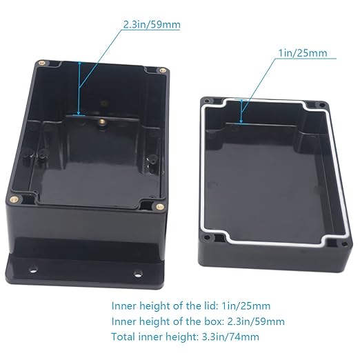 Junction Box, Zulkit Project Box Waterproof Dustproof IP65 ABS Universal Electrical Boxes Enclosure with Fixed Ear Black 6.30 x 4.33 x 3.54 inch (160 x 110 x 90 mm)(Pack of 1)