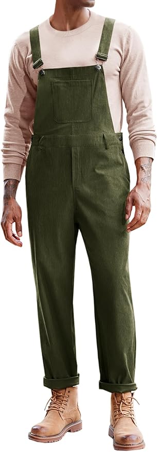Runcati Mens Corduroy Bib Overalls Workwear Fashion Casual Jumpsuit Adjujstable Strap Romper Coverall