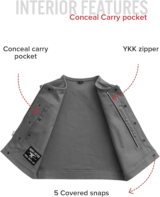 First Mfg Co - Lowside - Mens Motorcycle Biker Riding Canvas, Leather, Twill, Perforated Leather Vest