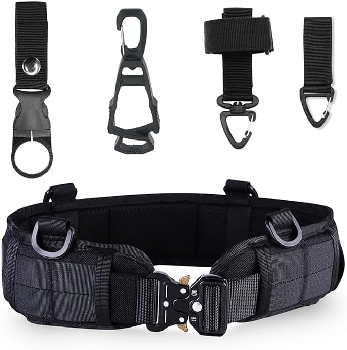 5 in 1 Utility Metal Buckle 1.5 Inch Nylon Tactical Belt with Rigger's Heavy Duty Belt Pad & 3 MOLLE Straps