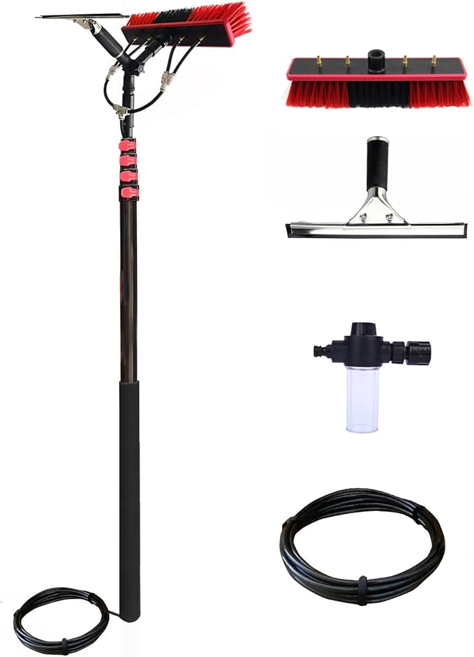 20ft Window Cleaning Pole Kit with Squeegee Extension Pole, Solar Panel Cleaner, Soap Dispenser, High Washing Tool
