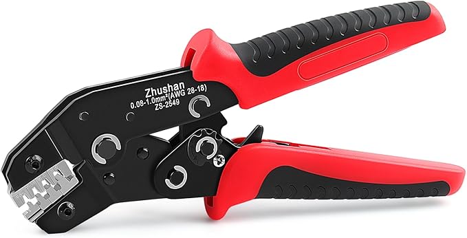 Zhushan ZS-2549 Precision Ratcheting Crimping Tool for JST, Molex, Dupont Terminals – Fits ZH 1.5mm, PH 2.0mm, XH 2.5mm, VH 3.96mm, Dupont 2.54mm, AWG 28-18 (0.08-1.0mm²) – Professional Wire Crimper