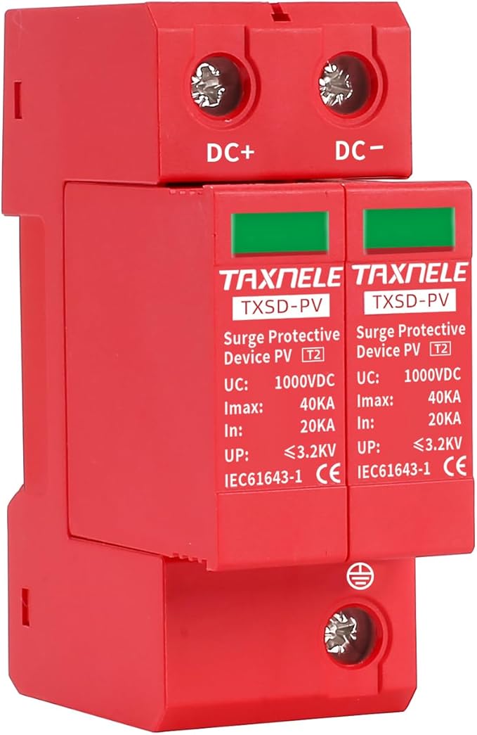Surge Protective Arrester Device Rail Installation 2P DC SPD 1000V 600V Photovoltaic Lightning Protector House Surge Protective Low-Voltage Arrester Device 40KA (DC 1000V)