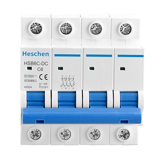 Heschen DC Miniature Circuit Breaker, HSB6C-DC, 4 Poles, DC1000V 6A, Photovoltaic Circuit Breaker, for Solar PV System Solar Panels Grid System, 35mm DIN Rail Mounting