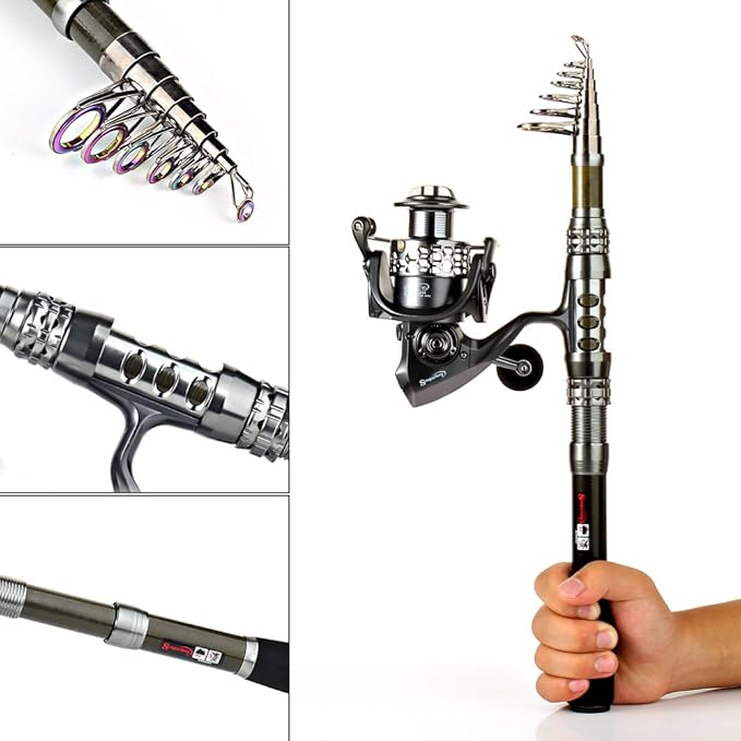 Sougayilang Telescopic Fishing Rod Reel Combos with Carbon Fiber Fishing Pole Spinning Reels and Fishing Accessories