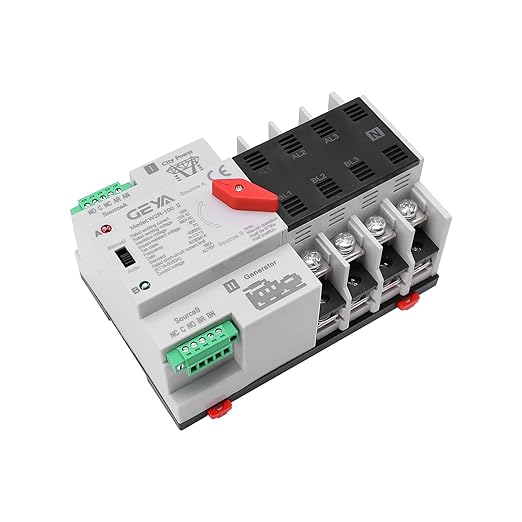 GEYA Mini ATS Automatic Transfer Switch Electrical Selector Switches Dual Power Switch 4Pole 100A 110V 50/60Hz Grid to AC Generator (Black)