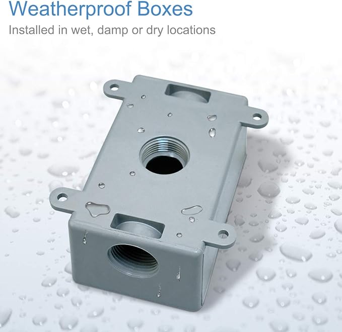 Single-Gang Electrical Box, Suitable 1/2-Inch or 3/4-Inch Electrical Conduit Weatherproof Outdoor Switch/Outlet Box, UL Listed，Plastic Junction Box Outlet（2PCS）