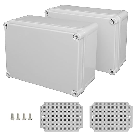 Junction Box, 6.9"x 4.9"x 3"(2 Pack) Outdoor Electrical Box with Mounting Plate, IP67 Dustproof Waterproof ABS Plastic Project Box, DIY Electrical Enclosure Gray (175x 125x 75 mm)