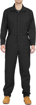 Ubon Long Sleeve Coveralls for Men, Zip Front Cotton Twill Work Coverall, Action Back Jumpsuit with Pockets