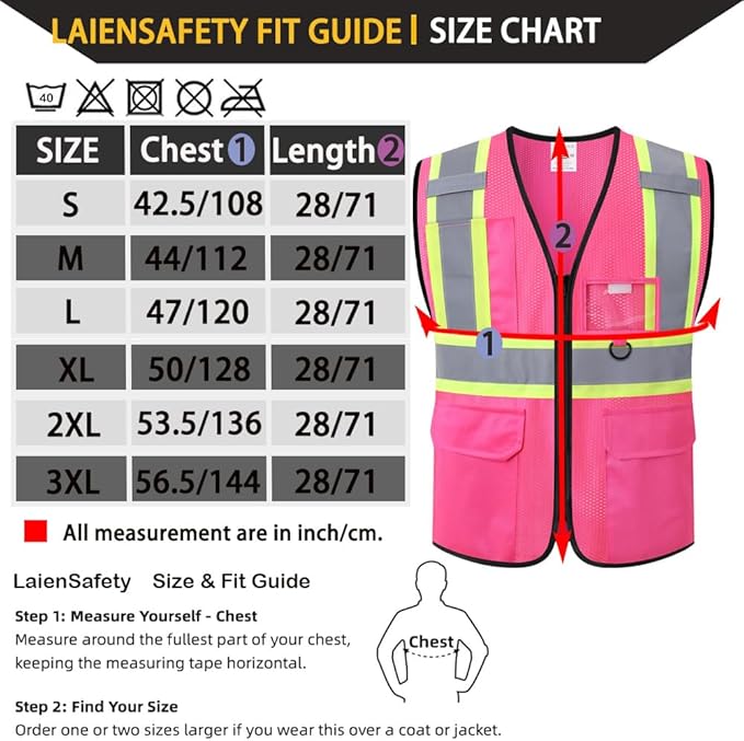 Safety Vest for Men Women Reflective with Multiple Pockets Mesh High Visibility Construction Work Vest,Meets ANSI/ISEA Standards(EK1-178-Pink-L)