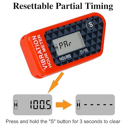 LCD Digital Hour Meter Gauge Vibration Activated,Waterproof Design,for All Vibrating Machine,Air Compressor,Generator,Lawn Mower,Motorcycle,Chainsaw (Red)