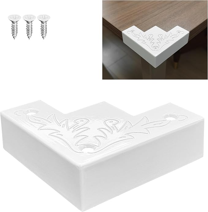 White Metal Corner Protector 3.3 * 3.3 * 1 in Decorative Wood Funiture 4pcs Barn Sliding Door Corner Guards Metal Table Corner Antirust Zinc Alloy Edge Cover Bracket with Screw