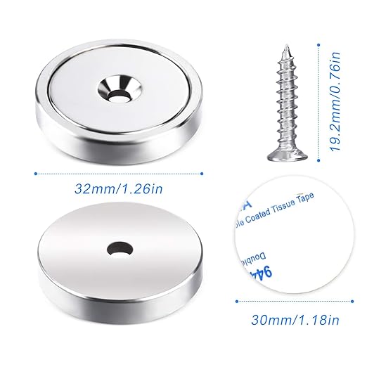 LOVIMAG Neodymium Cup Magnets,110LBS Holding Force Strong Rare Earth Magnets with Heavy Duty Countersunk Hole and Double Sided Adhensive&Stainless Screws for Refrigerator Magnets,Office etc,Pack of 6