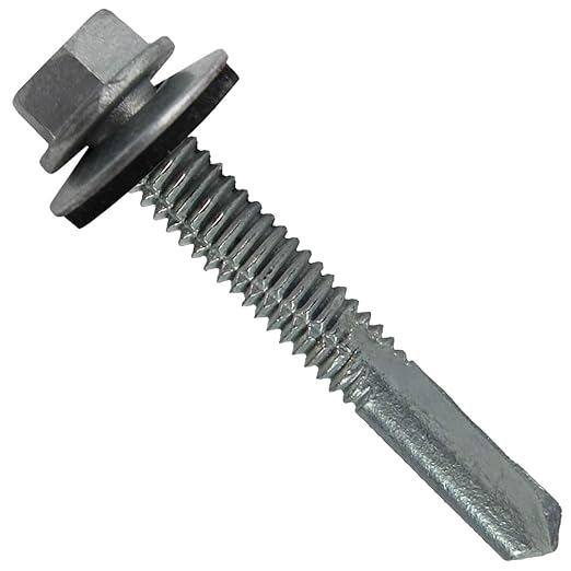 12 x 1-1/2" NO Paint Type 5 Drill Point Roofing Screws - Hex Washer Head - Self-Starting/Tapping - EPDM Washer. 1 x 250 Count Bag - 250 Screws