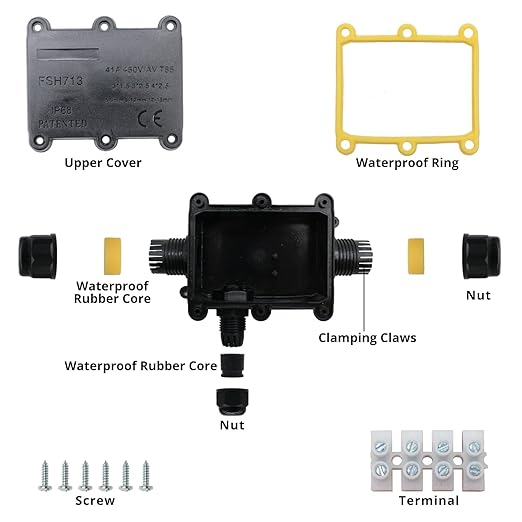 MAKERELE Waterproof Junction Box 3 Way IP68 Cable Connector Wire Range 5 to 15mm Underground Electrical Junction Box with Screw Terminal Block External Power Cord Junction Boxes
