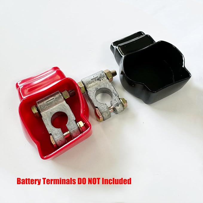 Ampper Top Post Flexible Battery Terminal Cover, Battery Terminal Clamp Insulator Protector W/Washers for Car, Vehicle, RV and Boat (Military Spec, 2 Sets)