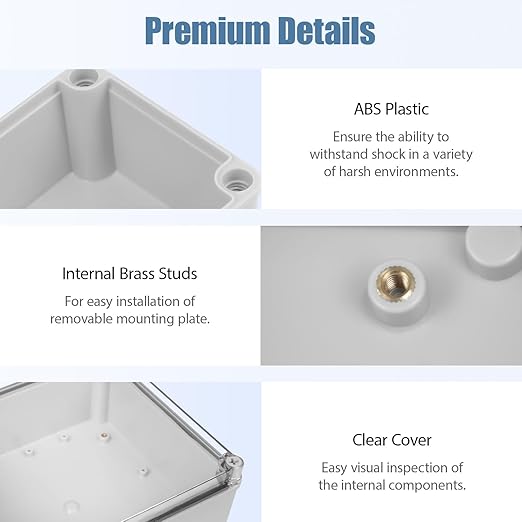 LeMotech Junction Box IP67 Waterproof Dustproof Electrical Box Project Box DIY Enclosure Gray with Transparent Clear Cover, External Size 7.9x7.9x3.7in (200x200x95mm)