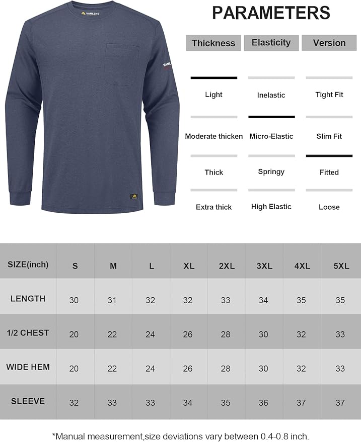 FR Shirts for Summer Crew T-Shirt 5.5OZ Heather Jersey Flame Resistant Long Sleeve Crew T Shirt CAT2