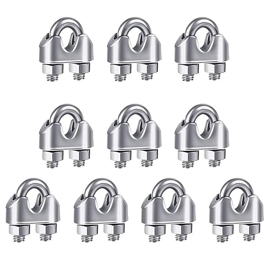 YAMASO 10PCS 1/4 Inches M6 Stainless Steel Wire Rope Cable Clip Clamp
