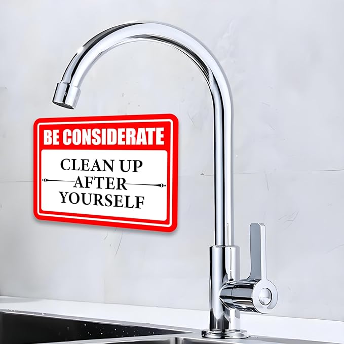 Clean Up After Yourself Sign, Self-Adhesive Waterproof Be Considerate Clean Up After Yourself Sign for Bathroom and Kitchen Keep This Area Clean Rules Sticker for Home, Restroom