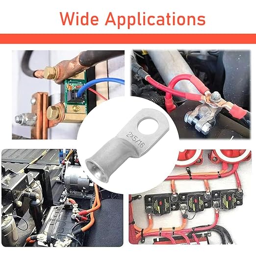 2 AWG 5/16" Stud (25 pcs.), Heavy Duty Tinned Battery Cable Lugs 2 Gauge Wire Connectors 2 AWG Copper Ring Terminals Copper Wire Lugs