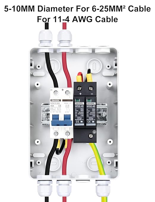 DIHOOL Outdoor Circuit Breaker Box, Solar Isolator Disconnect Switch 40 Amp Breaker DC 500V