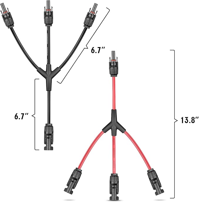 Solar Panel Connectors 3 to 1 Y Branch PV Connector Kit 1 Pair Solar Parallel Adapter 30A IP67 Waterproof Solar Panel Splitter Cable for RVs Roof (M/FFF, F/MMM)