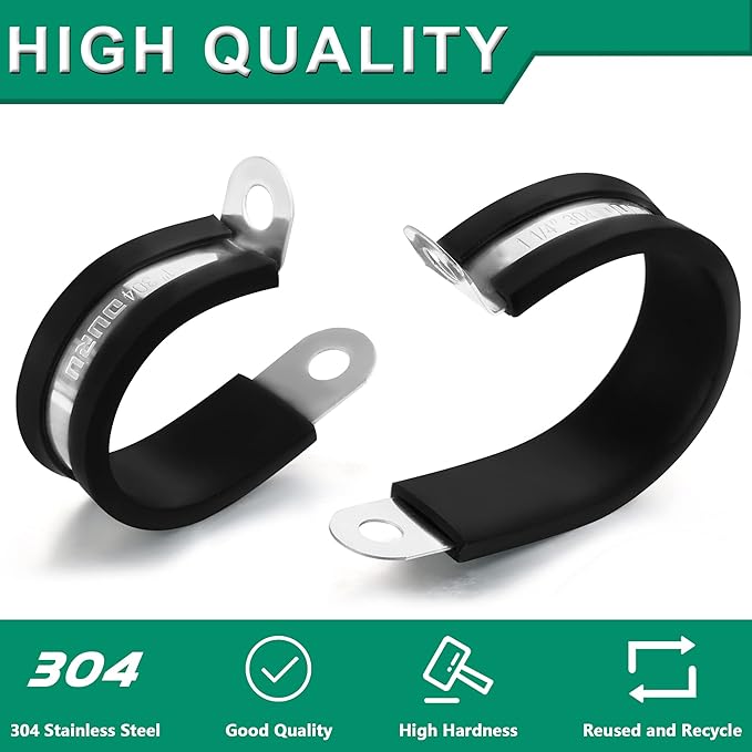 40PCS Cable Clamps 1-3/4 Inch 304 Stainless Steel Cable Clamps Rubber Coated Cushioned Insulated Cable Clamp,Automotive Wire Clamps,Pipe Clamps,Metal Clamp for Tube,Wire Cord Installation(45mm)