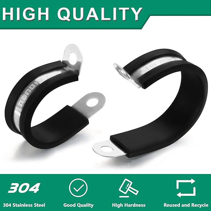 50PCS Cable Clamps with Screws Assortment Kit 304 Stainless Steel Rubber Coated Cushioned Insulated Cable Clamp,Automotive Wire Pipe Clamps 7 Sizes—1/8" 3/16" 1/4" 5/16" 3/8" 1/2" 3/4"