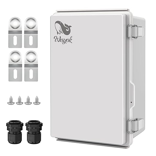 WISYOK Waterproof Outdoor Electrical Box, 11"x7.5"x5.5" Weatherproof IP67 ABS Junction Box with Mounting Plate, Hinged Cover, Wall Brackets, Grey Enclosure for Outdoor Projects