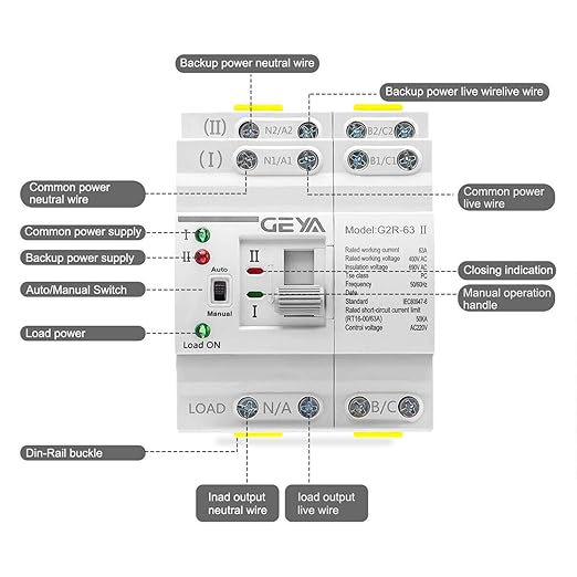 GEYA Mini ATS Dual Power Automatic Transfer Switch Electrical Selector Switches Uninterrupted Power Din Rail(4Pole 63A AC110V)
