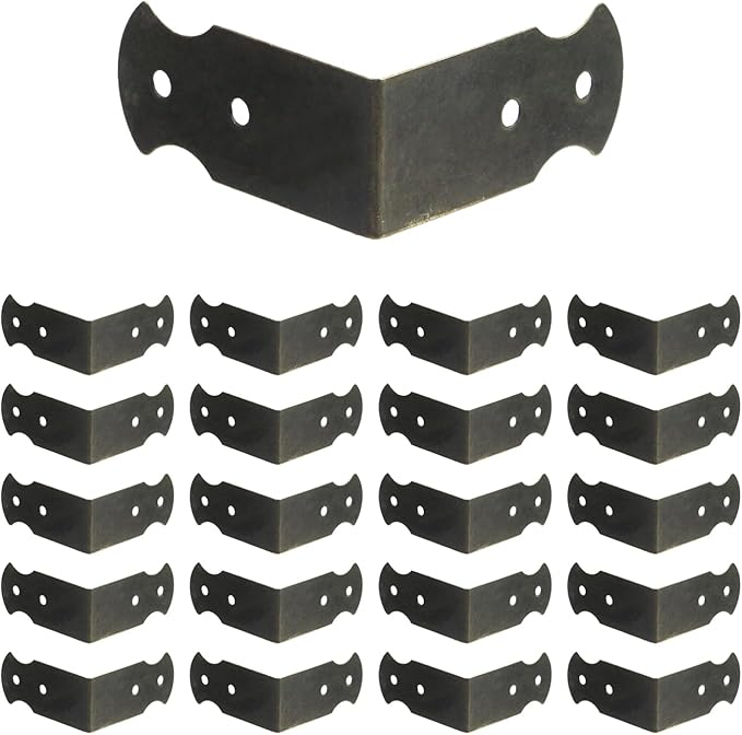 Geesatis 1.6" X 0.7" Set of 20 Right Angle Decorative Corner Protector Box Edge Cover Bracket, with Mounting Screws, Iron, Bronze