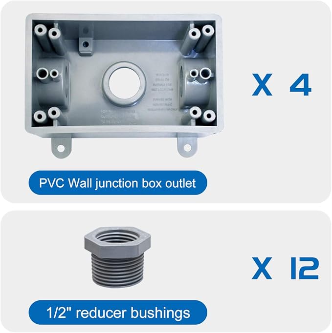 Single-Gang Electrical Outlet Box,Suitable 1/2-Inch or 3/4-Inch Electrical Conduit Weatherproof Outdoor Outlet Box,UL Listed,Plastic Junction Box Outlet（4PCS）