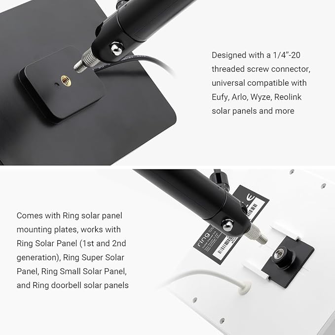 Holicfun Universal Solar Panel Pole Mount for Ring, Eufy, Arlo, Wyze, Reolink Solar Panels and More, No Drilling Required, Extended Mounting Arm, Multi-Angle Adjustable (Black)