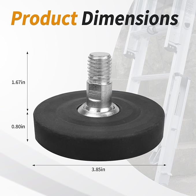 Ladder Leveler Rubber Feet for Type I,II and IA Extensions, Replacement Rubber Feet fit for Ladder Stabilizer Legs with Anti-Slip Threaded (1 Pair)
