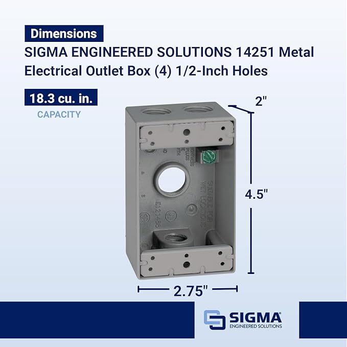 Sigma Electric, Gray Count (Pack of 1) Sigma Engineered Solutions, 14251 1/2-Inch 4 Hole 1-Gang Box