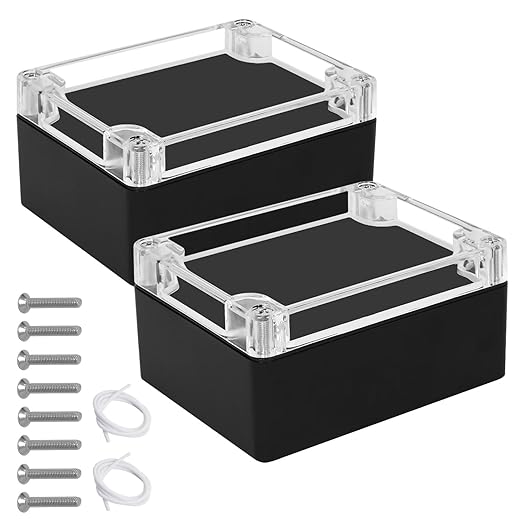 LeMotech Junction Box with Clear Cover IP65 Waterproof Project Box Dustproof ABS Plastic Electrical Project Boxes Universal Enclosure, Black 4.5"x 3.5"x 2.1"(115x90x55mm)(Pack of 2)