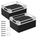 LeMotech Junction Box with Clear Cover IP65 Waterproof Project Box Dustproof ABS Plastic Electrical Project Boxes Universal Enclosure, Black 4.5"x 3.5"x 2.1"(115x90x55mm)(Pack of 2)