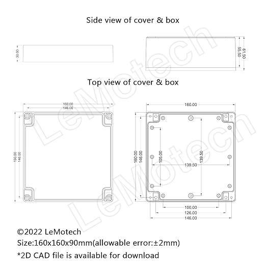 LeMotech Electrical Box ABS Plastic Project Box IP65 Waterproof Junction Box Project Case Universal Enclosure for Electronics Black 6.1x 6.1x 3.4 inch(160x160x90mm)（Pack of 1