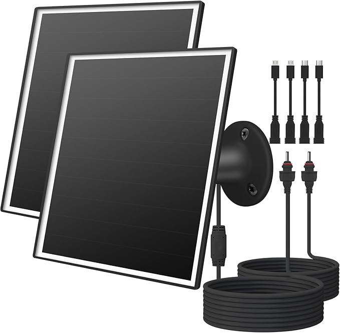 6W Solar Panel Charger for Outdoor Security Cameras. Micro USB/USB - C/DC (35 * 135) Fits Eufy/Wyze/Ring Camera, 9.8ft Cable,Waterproof Stabilization System for Battery Protection Fast Charging
