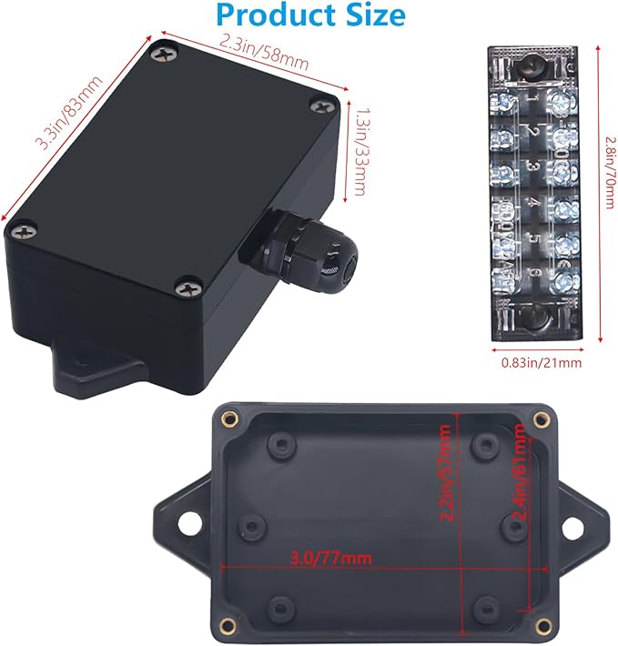 Project BoxI P67 Outdoor Waterproof Box Electronic Junction Box with 15A 600V Barrier Terminal 3P Electrical Boxes Black 3.3x2.3x1.3 inch