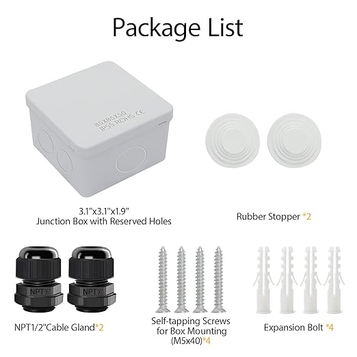 LeMotech Junction Box, Electrical Box IP55 Water Resistant Dustproof ABS Plastic Project Enclosure for Electronics White, External Size 3.4 x 3.4 x 2 inch