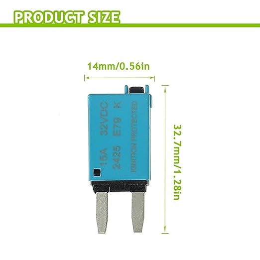 15A DC 12V-32V Manual Reset Circuit Breaker ATM Low Profile T1 Mini Blade Fuses Breakers for Car Trucks Marine Boat RV Solar and More,2 Pack