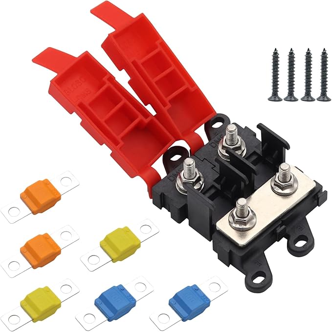 2way Midi Fuse Holder Car Audio Marine Boat Brass Fuse Block with Midi Fuses 100A 60A 30A Silicone Rubber Cover