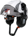 Hard Hat with Dual Visor and Hearing Protection-OSHA Approved Construction Hard Hats with Visor Sunglasses Earmuffs for Men,Vented Forestry Chainsaw Arborist Helmet with Chin Straps