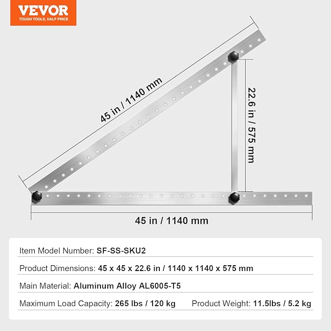 VEVOR 2 Sets Solar Panel Mounting Brackets - 45-Inch, 0 to 90 Adjustable Tilt Mounts Support 100-400W Solar Panels, Lightweight Aluminum Brackets with Folding Tilt Legs for RV, Boat, Off-Grid