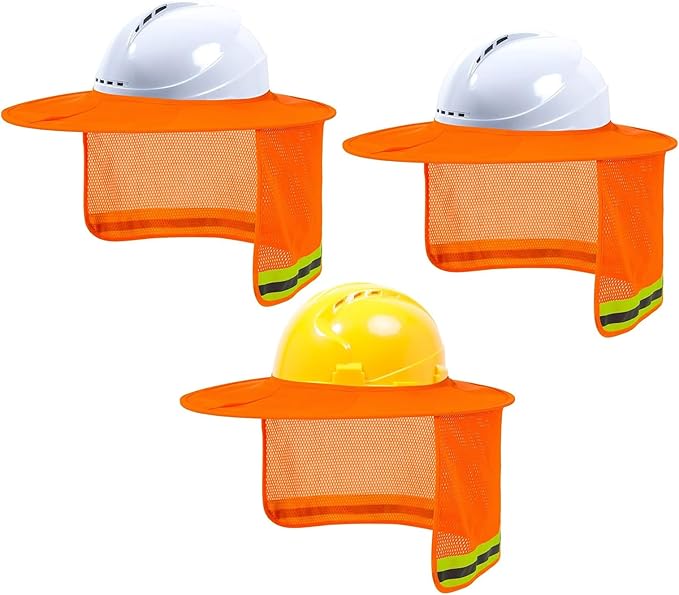TCCFCCT Hard Hat Sun Shade Full Brim, Mesh High Visibility Hard Hat Visor Neck Shade Accessories, (Hats Not Included), Orange 3 Packs