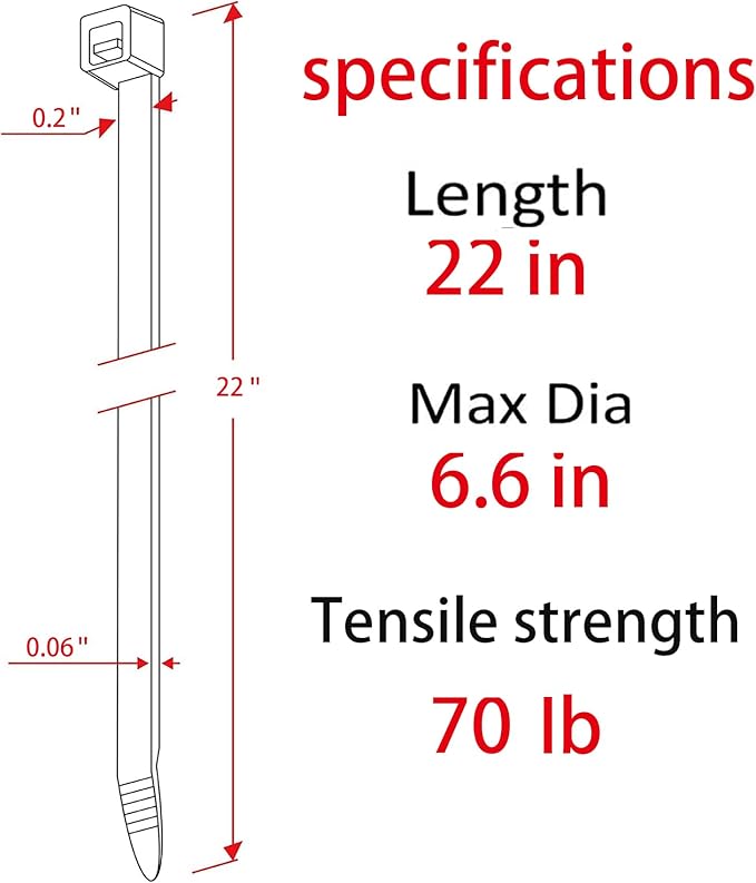 Zip Ties 22 inch Black 70lb Tensile Strength UV Resistant Large cable Ties for indoor and outdoor use Awnings Tying Branches Bundling of Crops Fixed Water Pipes 80 Pack