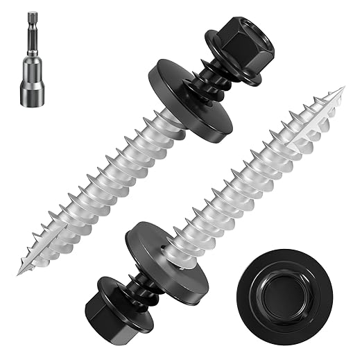# 3/16 * 1-1/2" 174PCS 2lbs Black Hexagonal Metal Sheet roof Screws, #10 * 1-1/2 with EPDM washers and Hexagonal self Tapping, Used for Metal to Wood, Corrugated Roofs.5 * 38mm