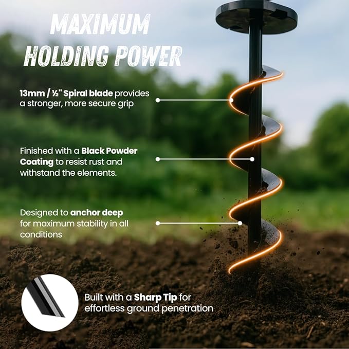 Mow Over Ground Anchor Stakes (Ground Anchors Low Profile, 4 Pack Heavy Duty, Ground Anchors Screw in, Swing Set Anchors, Trampoline Anchors High Wind, Tent Stakes, Car Ports, Canopies.)